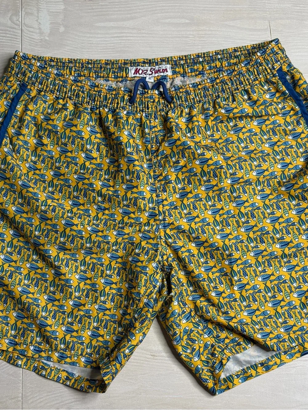 Mr.Swim Yellow & Blue Fish-Print Men's Swim Trunks